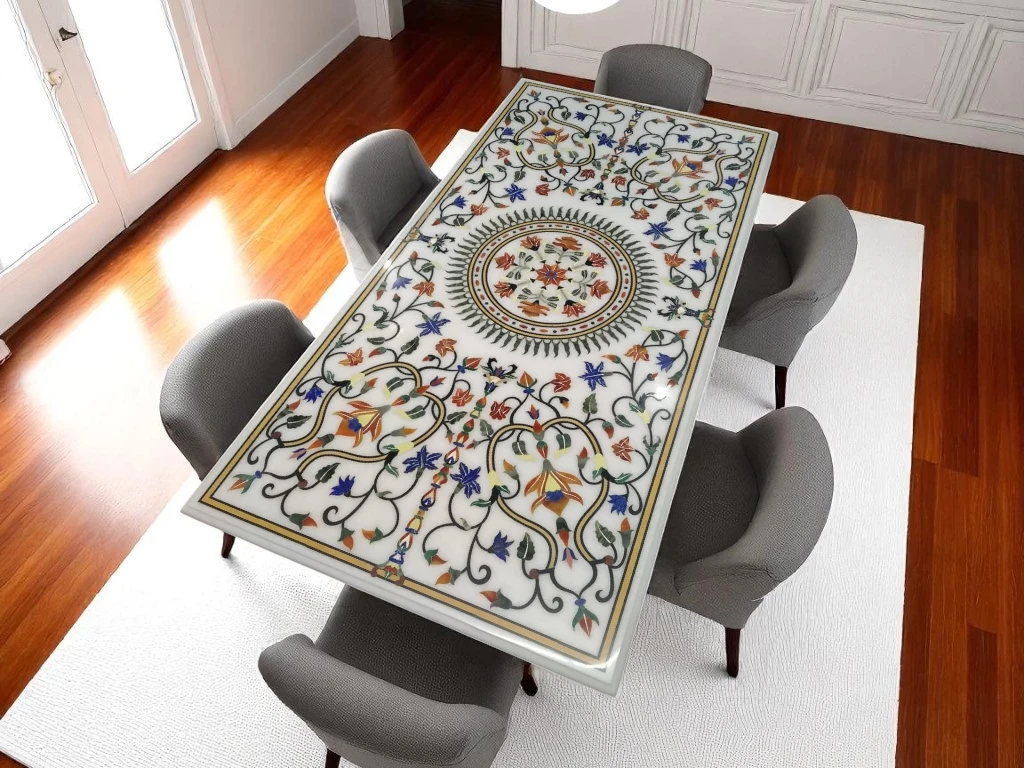 Semi-Precious Gemstone Inlay Dining Table
